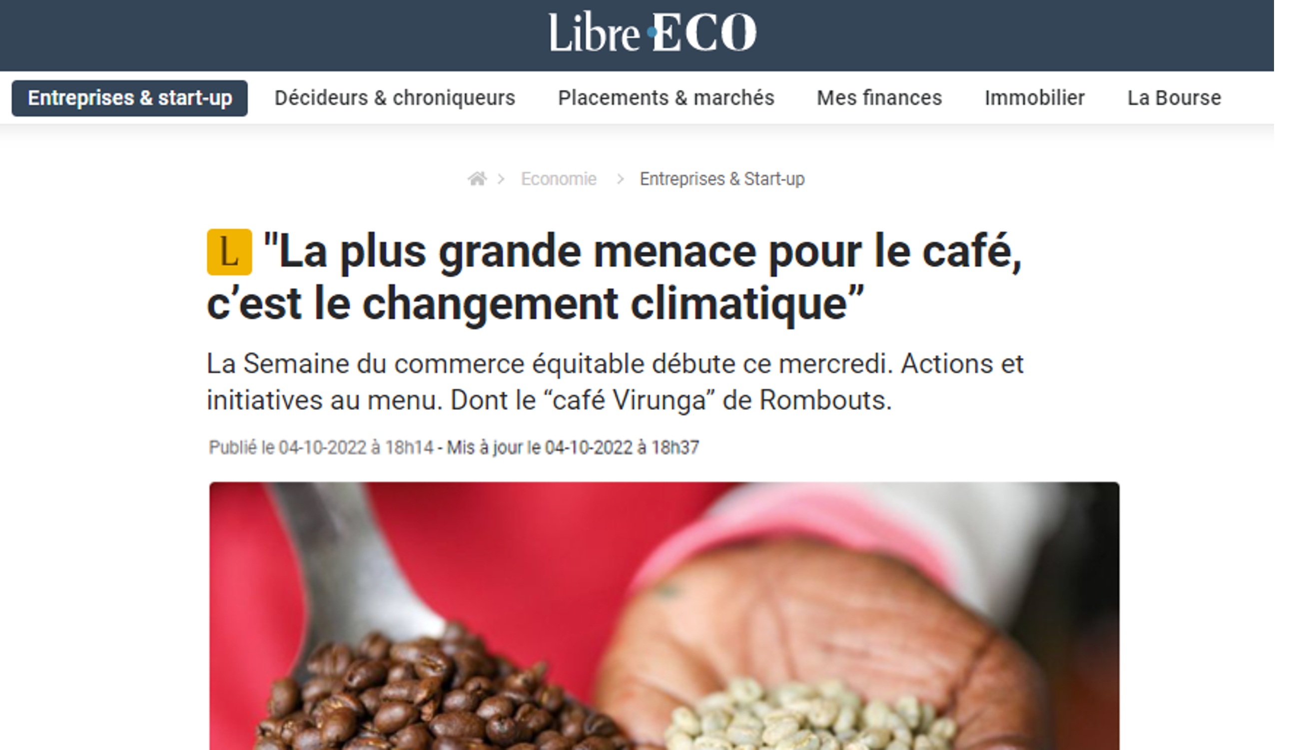 Read more about the article La Libre – La plus grande menace pour le café, c’est le changement climatique